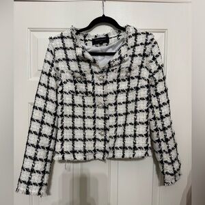 Jealous Tomato Sz SM Black, Creme, & White Plaid Blazer w/ Pearl Buttons